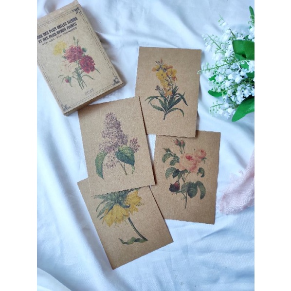 

4 lembar Kartupos Tema Lukisan Aneka Bunga / Vintage Postcards Kartu Pos