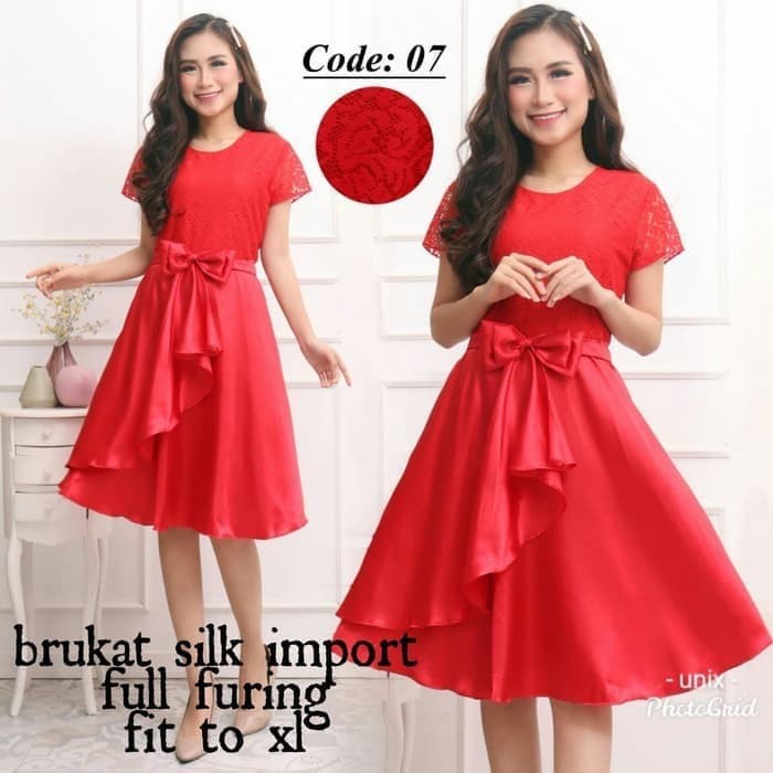 Mini Dress Wanita Korea Import  [Dress Red Code 07 UX BC]Dress wanita brukat silk Red1 - Merah 97APF