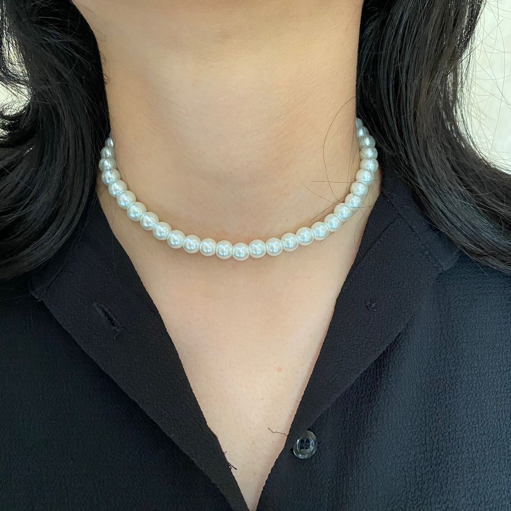 Beverly Pearl 8MM Choker Necklace kalung