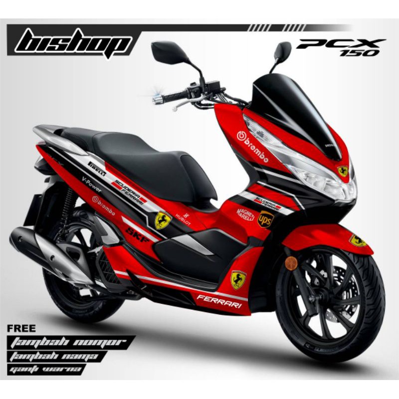 Sticker Decal PCX 150 Ferrari merah lis hitam Variasi full body