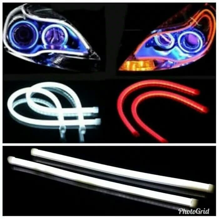 LED Lampu DRL Flexible 30cm Lampu Alis Neon Fleksibel Motor Mobil Warna LED Warna Warni Silicone Ori