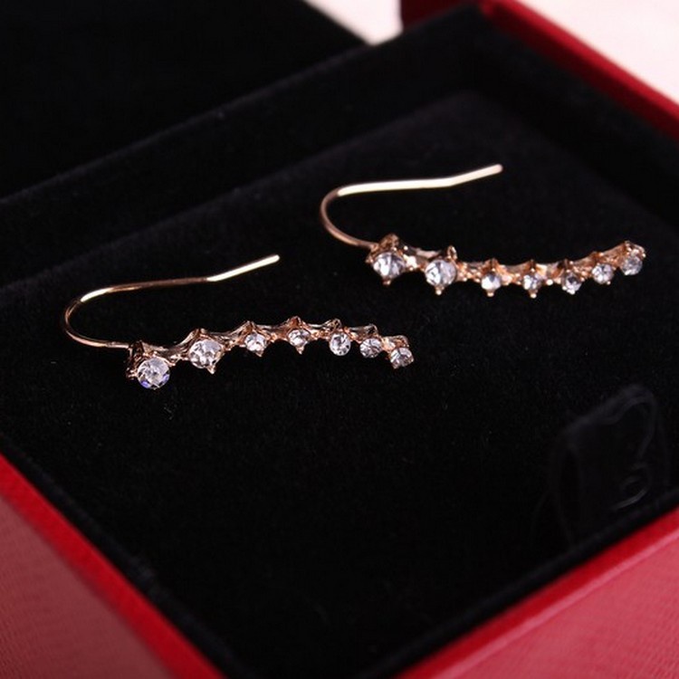 Korea fashion anting-anting deretan 7 berlian rhinestone bertatahkan bintang telinga kancing Eropa d