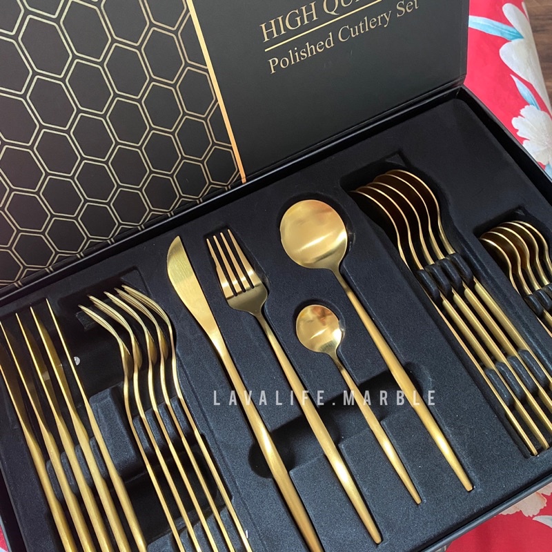[IMPERFECT BOX] Cutlery full set 24 pcs KADO NIKAH / Natal | Sendok Sultan Set | Sendok Korea Sujeo
