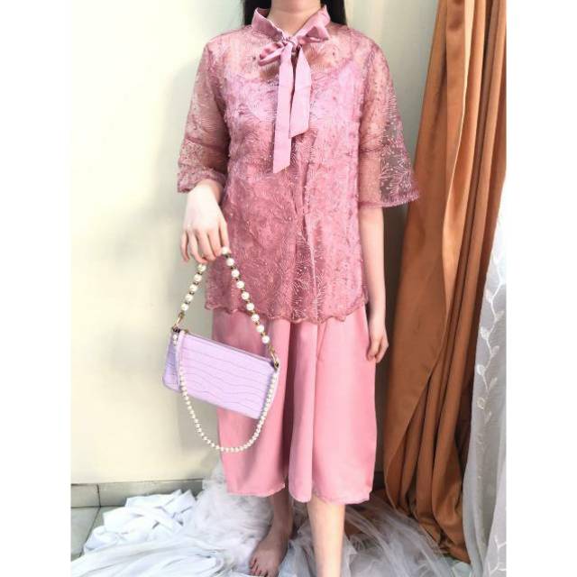 Ken-133 Long Dress kondangan 2 pieces Long dress pesta Satin mix brukat Long dress Mewah