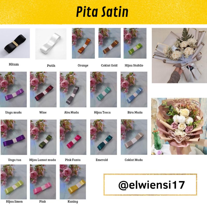 

(COD) Pita Satin 2.5 cmx 1 meter Untuk Kado atau Buket Bunga Import Murah