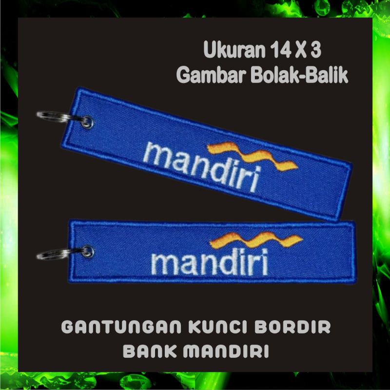 Gantungan Kunci Motor Mobil Rumah Keychain Keytags Bordir Logo Bank Mandiri Bolak - Balik