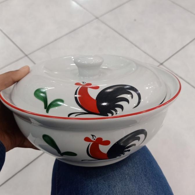 '+'+'+'+] mangkok jumbo besar tutup motif ayam jago keramik