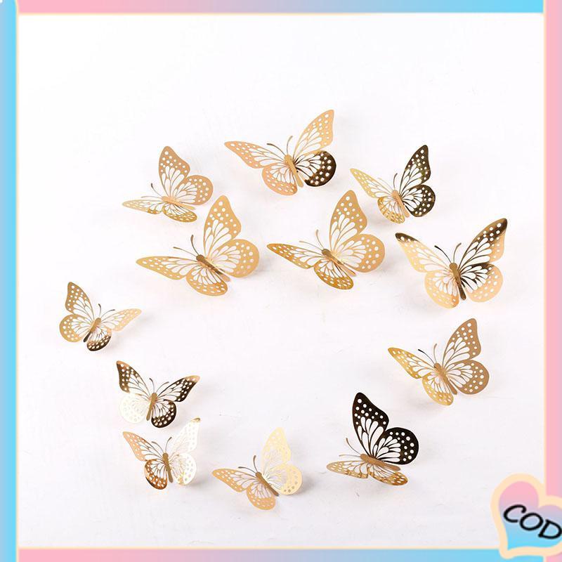 COD❤️Hollow Butterfly 3D Imitasi Logam Dekorasi Dinding Rumah Stiker Dekorasi Ruang Tamu-A.one