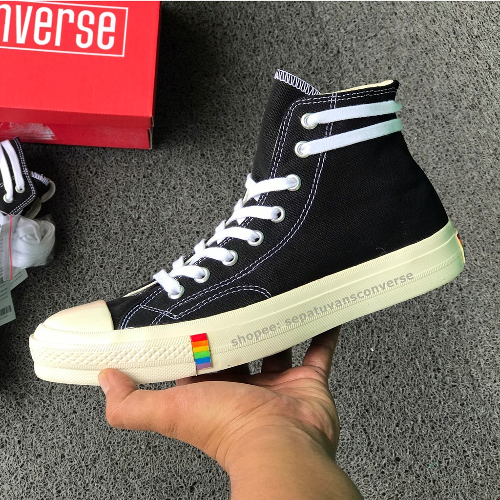 Sepatu Converse 70S All Star High Rainbow Black White Chuck Taylor Pria Wanita Premium