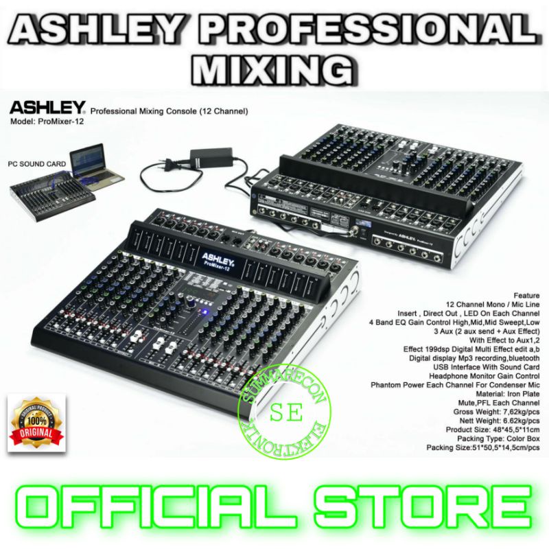 mixer audio 12 channel original ashley promixer 12 usb bluetooth recording soundcard