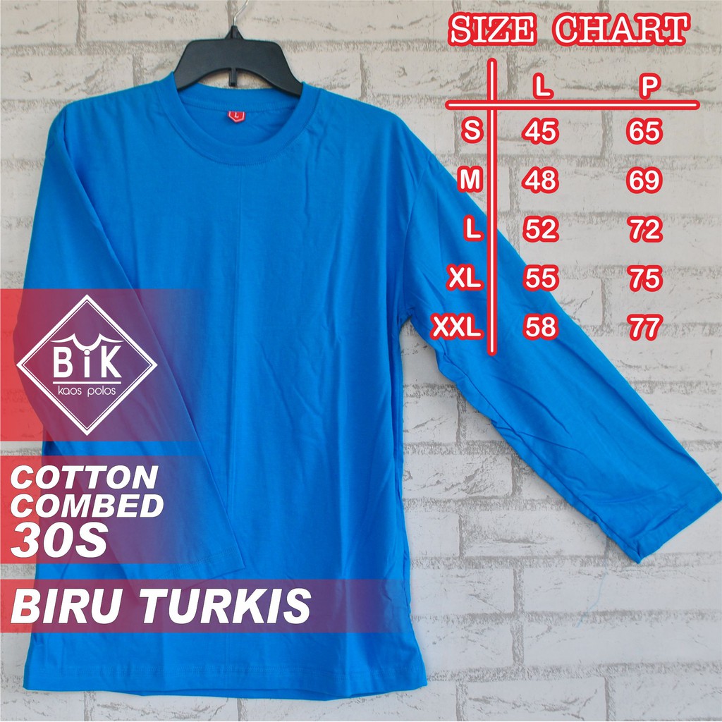 kaos polos cotton combed 30s BIRU TURKIS lengan panjang
