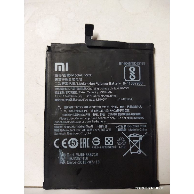 BATERAI XIAOMI REDMI 6X  BATERAI XIAOMI MI 6X BATRE XIAOMI BN36 ORIGINAL COPOTAN