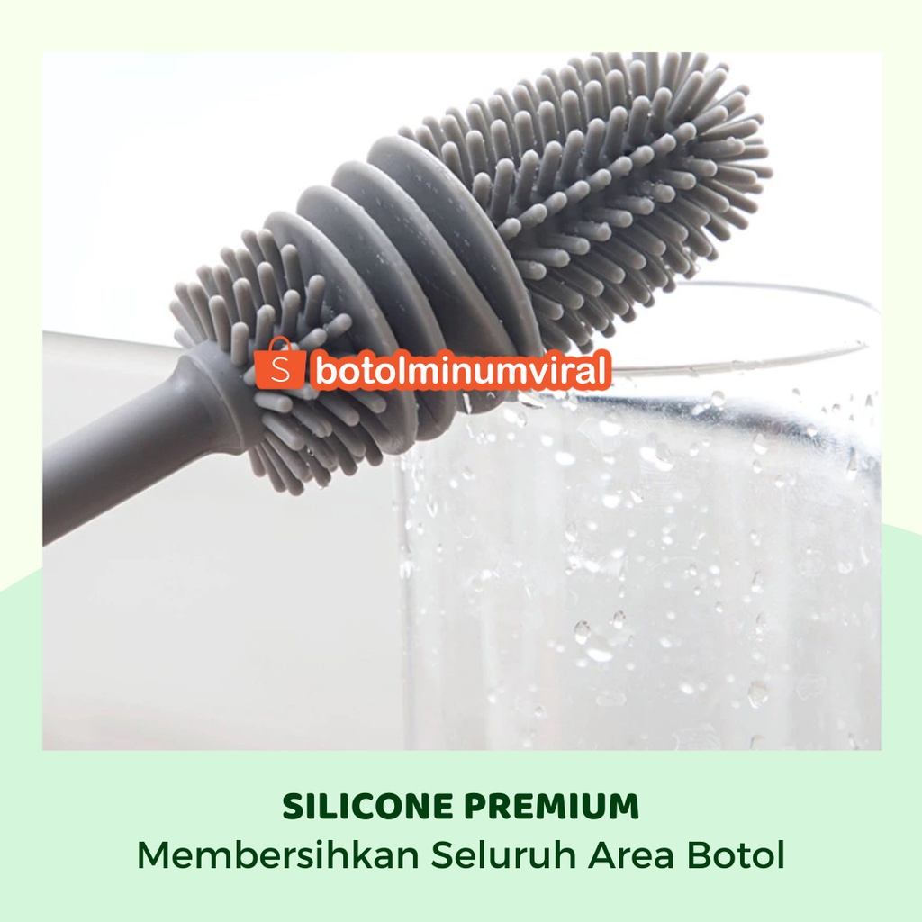 Sikat Cuci Pembersih Botol Minum Susu Silikon Gagang Panjang Lembut Kuat Tahan Lama Lentur Sikat Cuci Botol