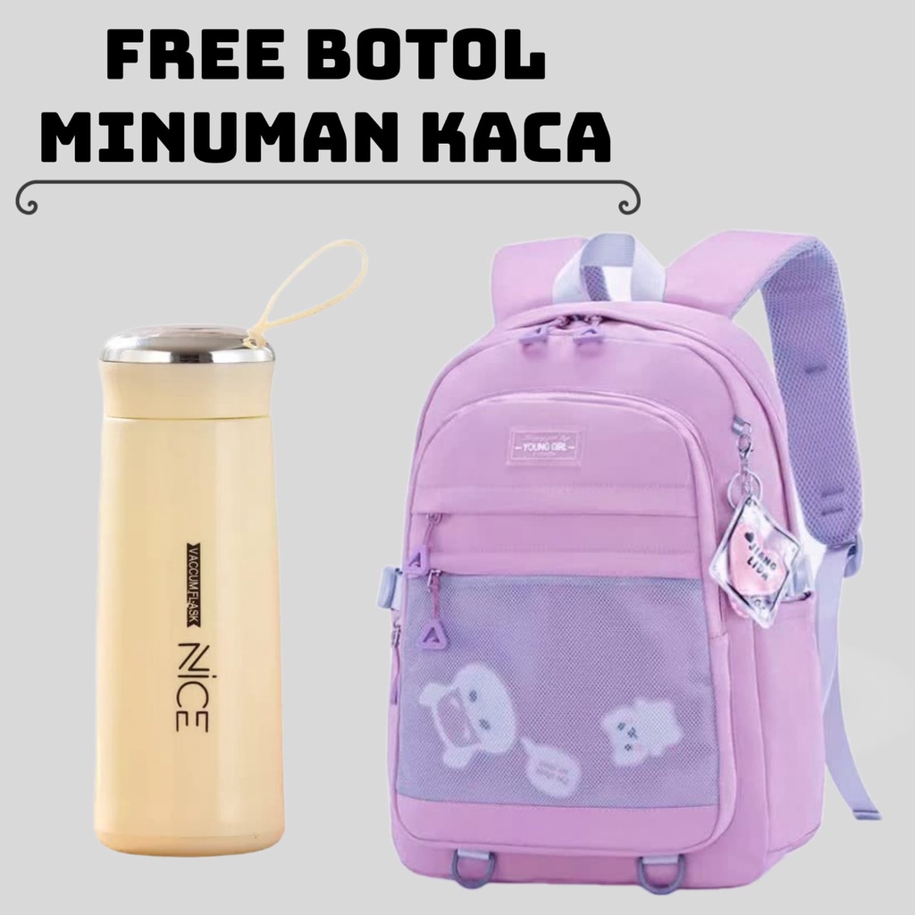 Tas Sekolah Anak Perempuan SD SMP SMA Ransel Kerja ORIGINAL Tas Sekolah Anak Laki-Laki Free Botol Minum Kaca