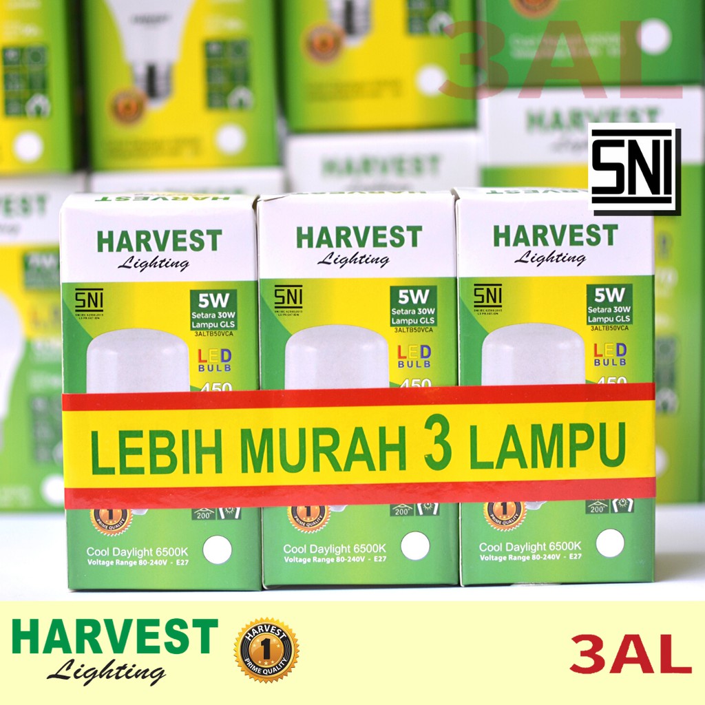 5W - Paket Isi 3 - HARVEST LIGHTING Lampu Kapsul LED T-Bulb 5 watt Lampu Hemat Energi Original Bersertifikat SNI dan Bergaransi