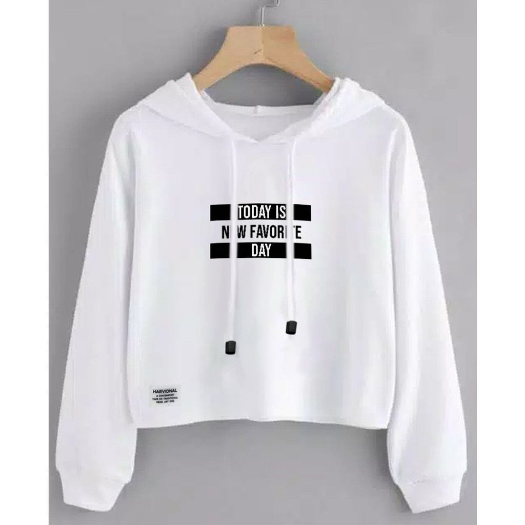 SWEATER CROP HOODIE TODAY BAHAN POLOS TERLARIS