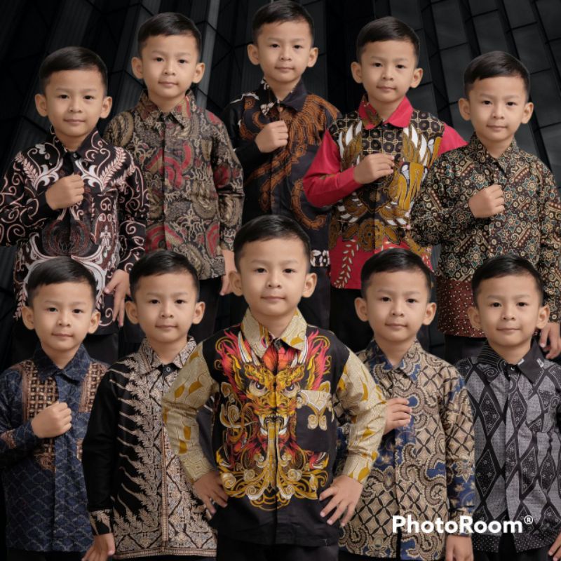 Baju Batik Anak laki-laki kemeja batik lengan panjang anak laki-laki umur 2-12 tahun hem batik anak