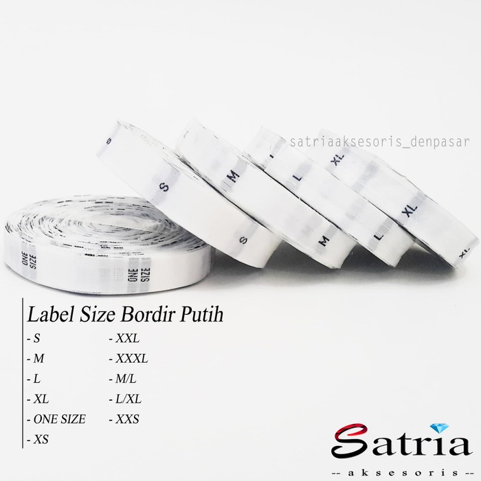 Label Size Bordir Putih S M L XL / Label Size Baju / Size Rajut