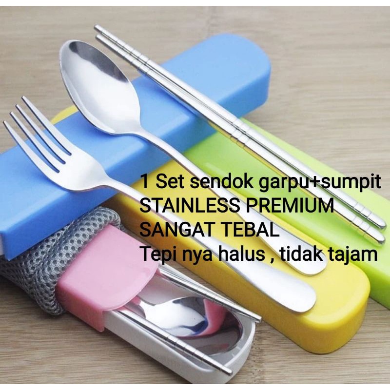 Sendok Garpu Sumpit Portabel Peralatan Makan Portable Travel Sendok Set Jerami Sendok Set Stainless