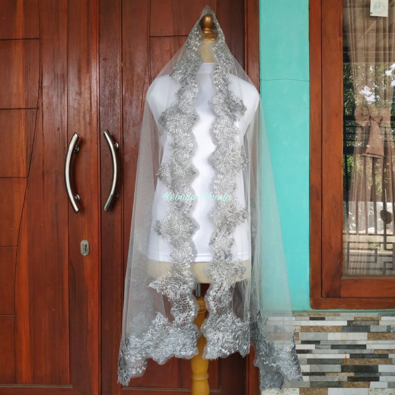 Ready Kerudung Pengantin / Veil Pengantin / Selendang Akad Slayer / Kerudung Akad / Wedding Veil-Silver