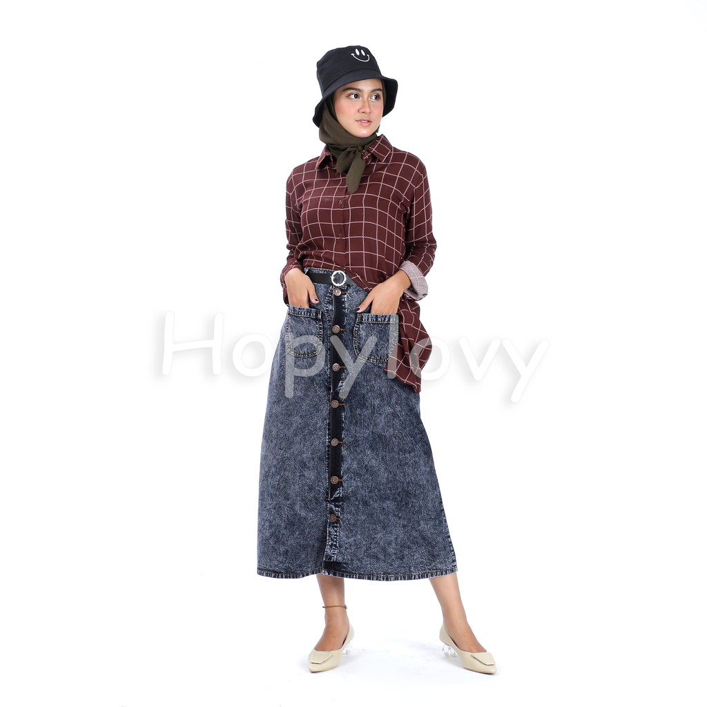 HOPYLOVY - Rok Jeans Panjang Wanita Maxi Skirt Safaira