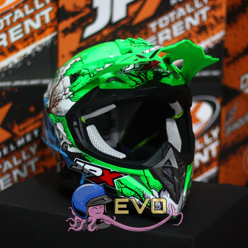 HELM JPX CROSS_FOX1 SERI X14 - FLUO GREEN GLOSS + GOOGLE SNAIL (ONGKIR 2 KG) HELM JPX TERBARU