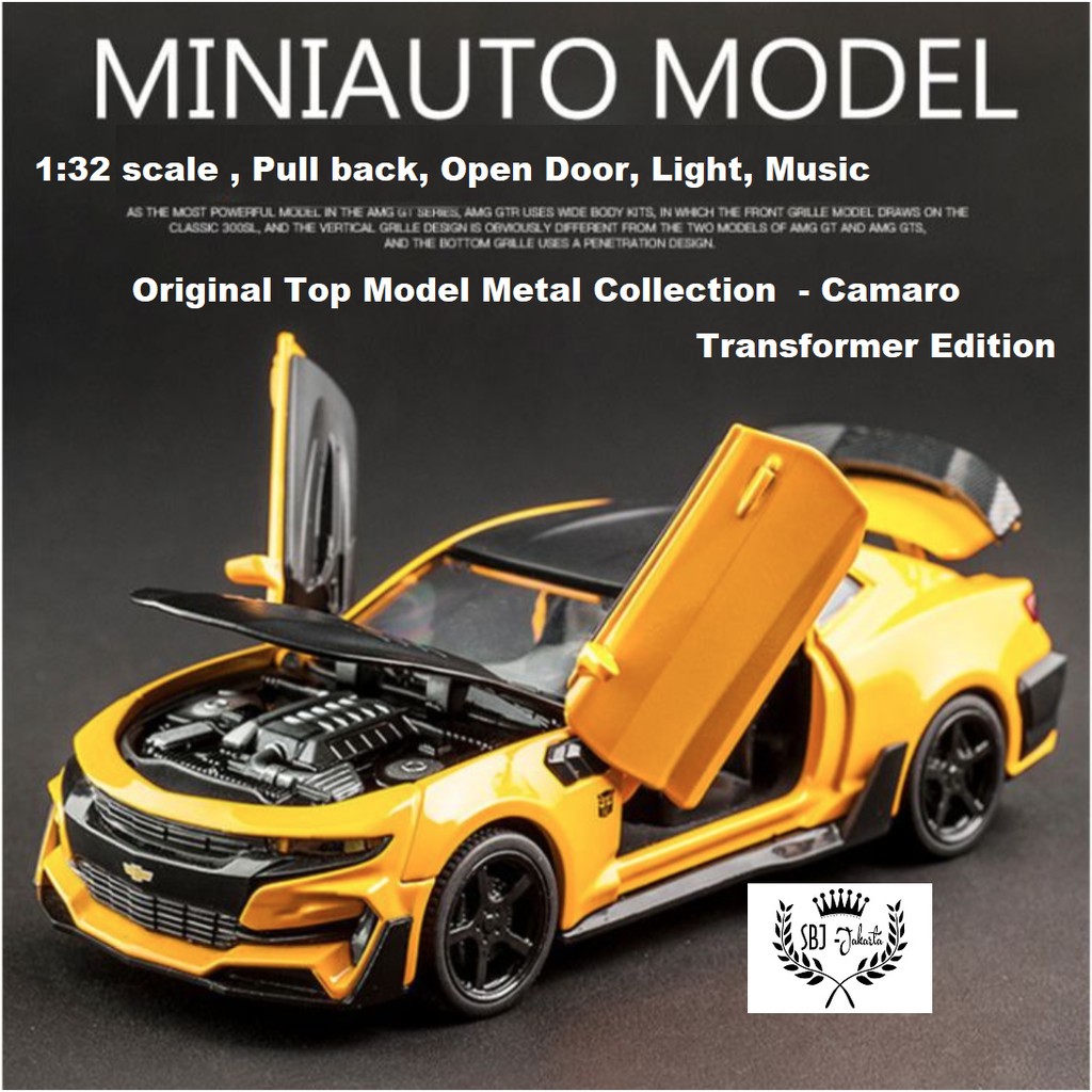 Diecast Mobil Miniauto Chevrolet Camaro Transformer 1:32 Original Top Model Metal Collection