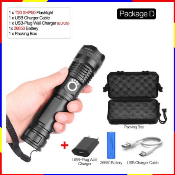 Senter Led Usb Lumens Xhp50 Baterai 26650 Super Terang Siyanasaras