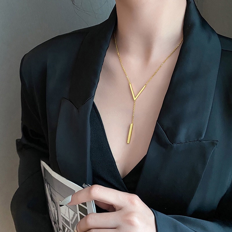 Kalung Titanium V l Premium Gold 18K Korea Fashion Style Trending