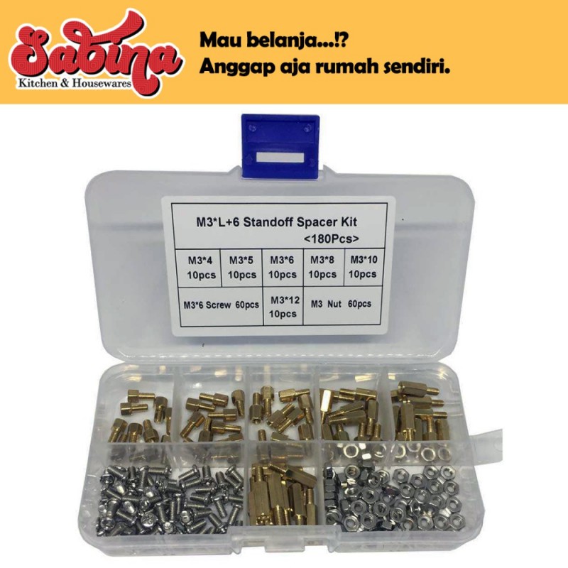 Set Stand-off Spacer Kit M3xL6 180PCS Gold