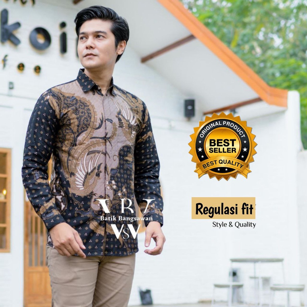 KEMEJA BATIK PRIA LENGAN PANJANG SIZE M L XL XXL  BSWART BatiK HRB026 Kenongo Hem Panjang Padi