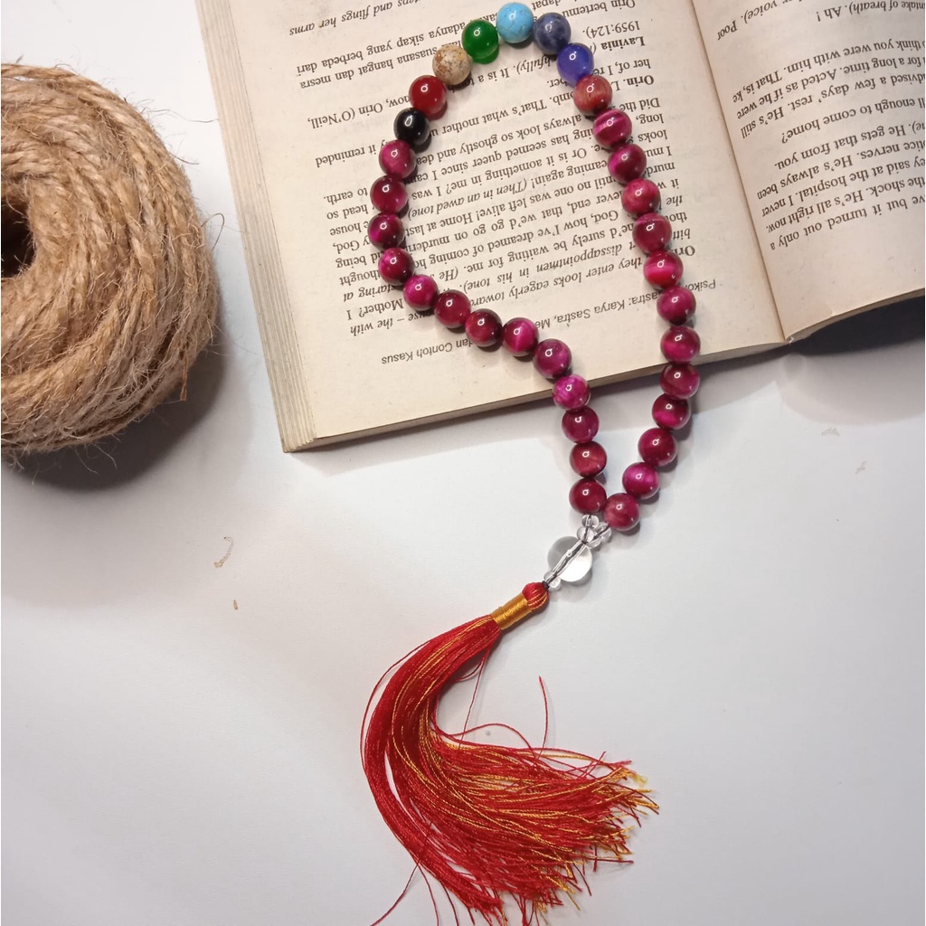 Tasbih 33 Batu Pink Tiger Eye 7 Chakra