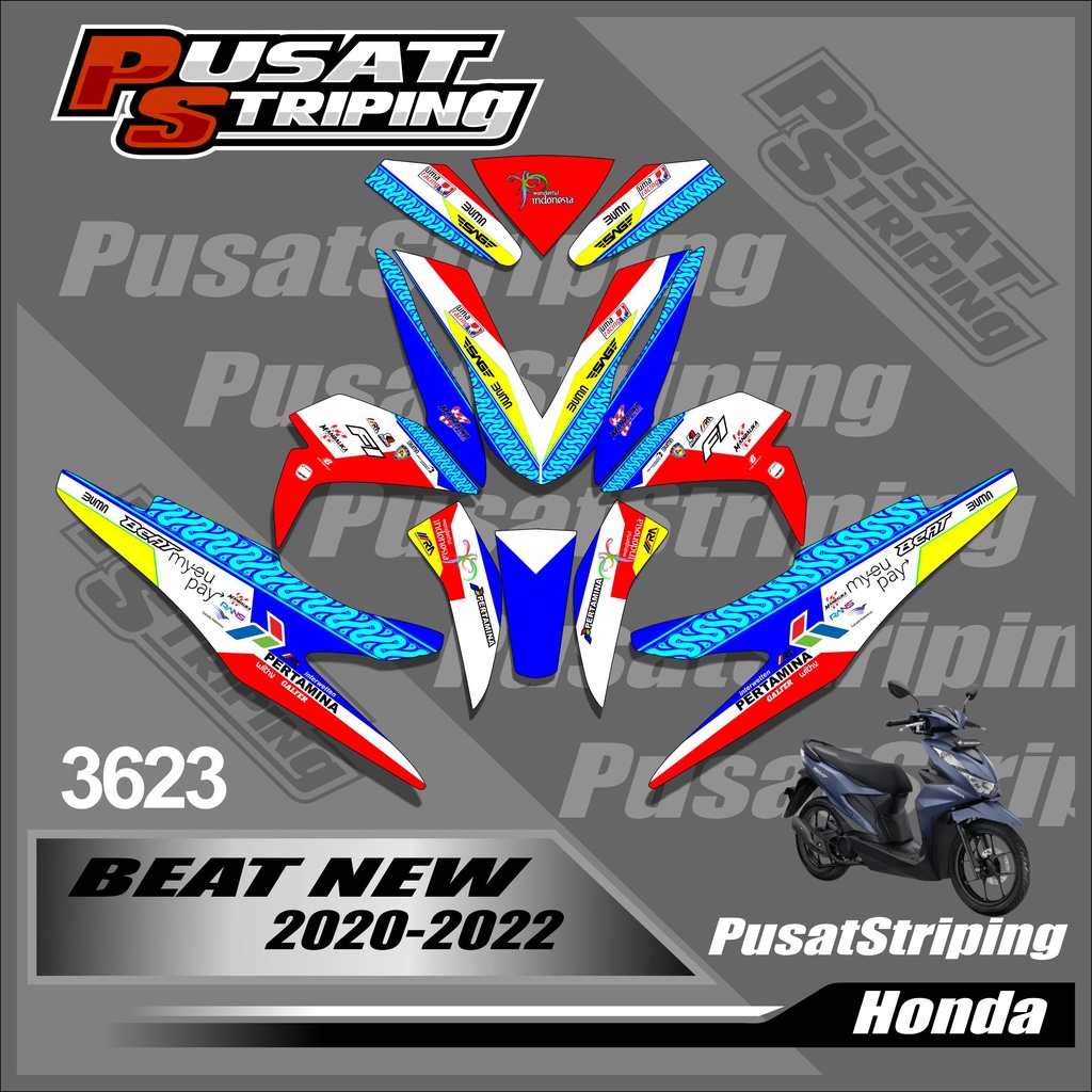 3623 Decal Sticker Motor Honda Beat New 2020-2022 Stiker Dekal Fullbody Desain Mandalika Decal Beat 