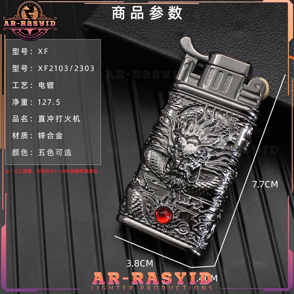 Mancis Premium Korek Api Roda Las Gas 2 Api Lighter Motif Naga Dragon XF-2103 1855