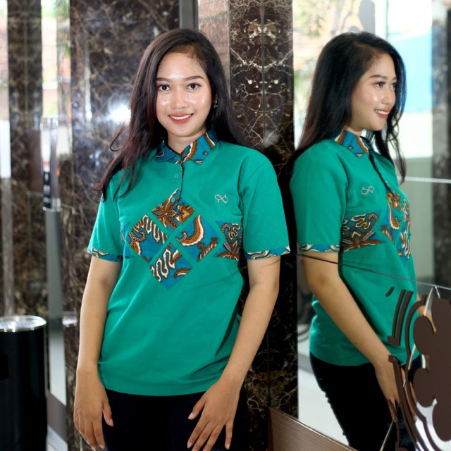 Loyal Kaos Polo Batik Hijau Tosca Modern Wanita M L XL XXL