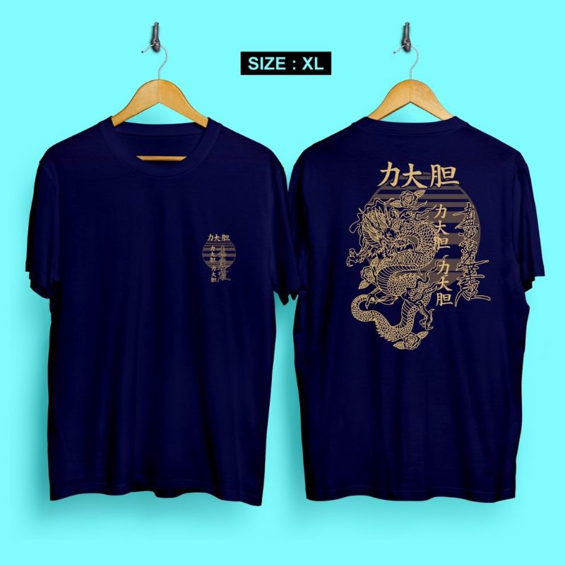 Fourfashion Kaos Pria Kaos LUKISAN NAGA Distro Navyblue CN787