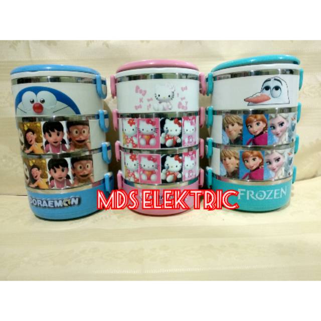 Rantang karakter 4 susun / lunch box Doraemon, hello Kitty, dan frozen