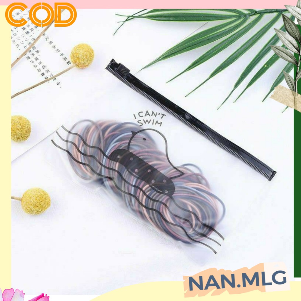 NAN 100pcs IKAT RAMBUT KOREA SIMPLE POLOS + POUCH / GELANG KARET KOREA / TALI RAMBUT SIMPLE