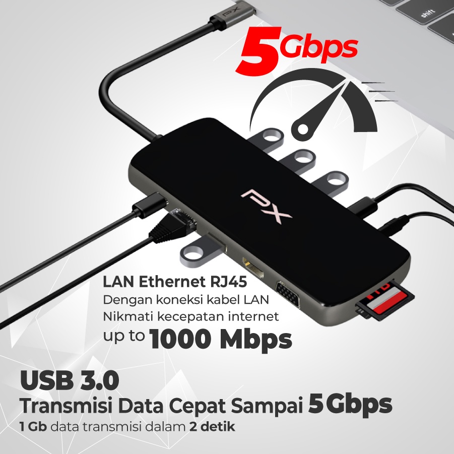 PX UCH120B 12 IN 1 Type C 3.1 Hub Converter to HDMI USB 3.0 - Garansi Resmi PX