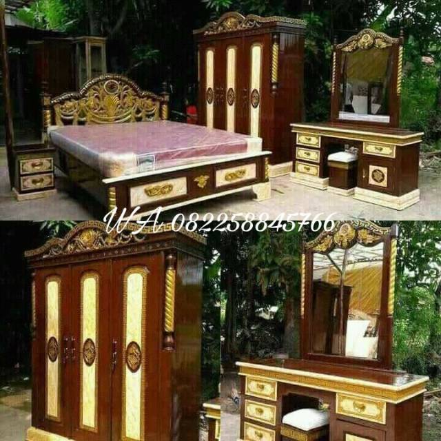Kamar Set Kayu Jati Ukir Jepara, Lemari Tolet/ Meja Rias Tempat Tidur Lemari Pakaian