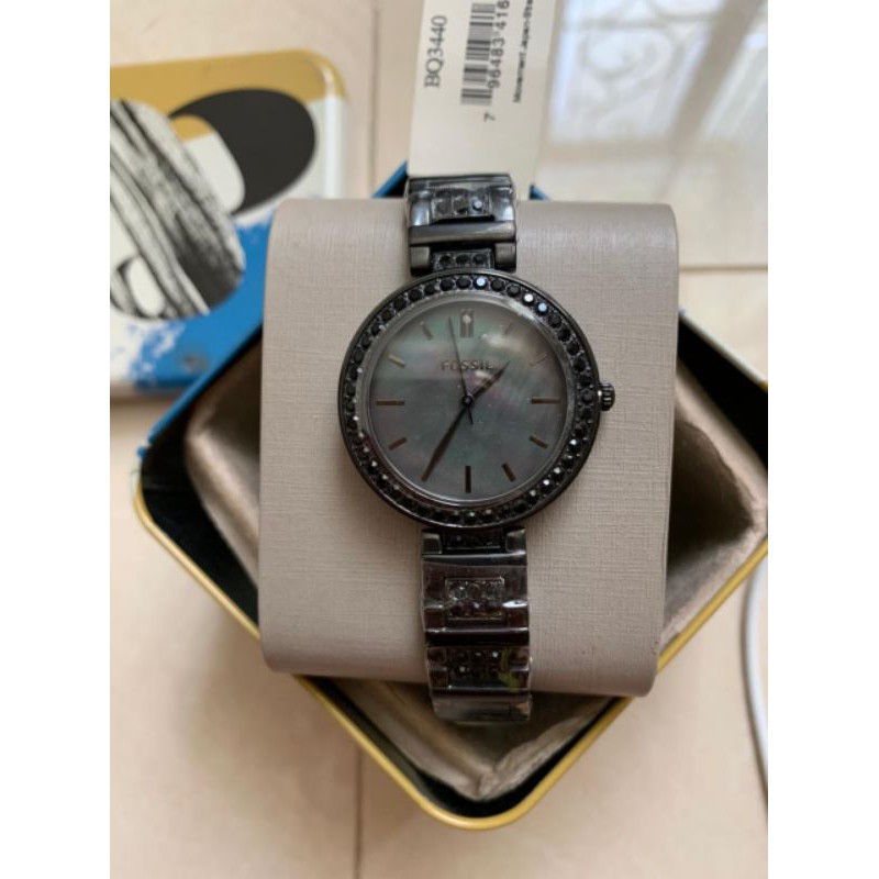 jam tangan hitam wanita fossil bq 3440 black watch authentic original