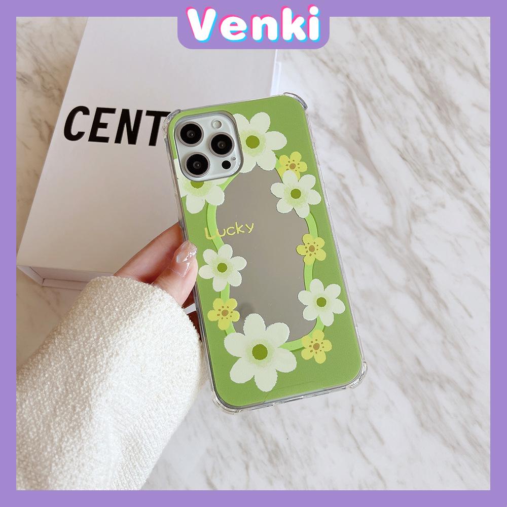 iPhone Case Acrylic HD Mirror Airbag Shockproof Protection Camera Cute Line Green Yellow Flowers Compatible For iPhone 11 iPhone 13 Pro Max iPhone 12 Pro Max iPhone 7 Plus