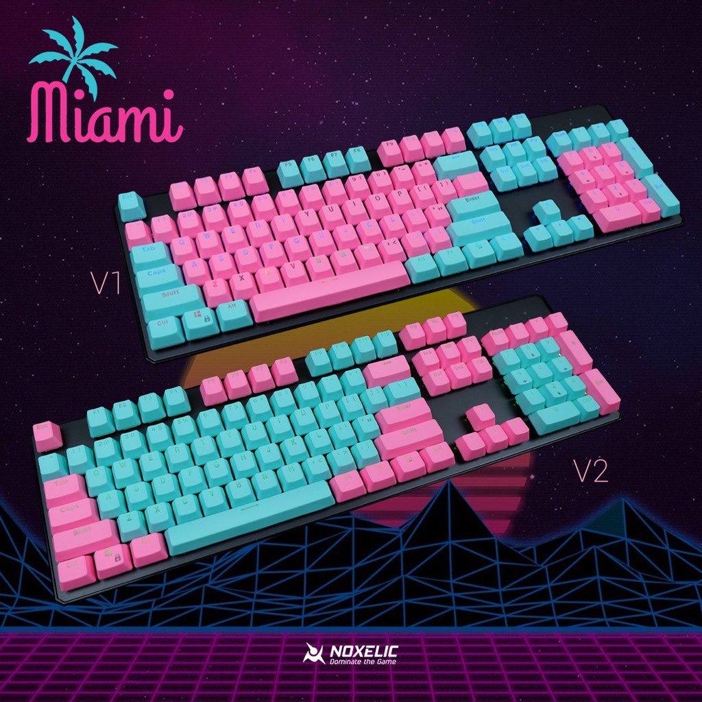 Noxelic Keycaps PBT Double Shot Miami Retro Edition - 104 Keyset Custom