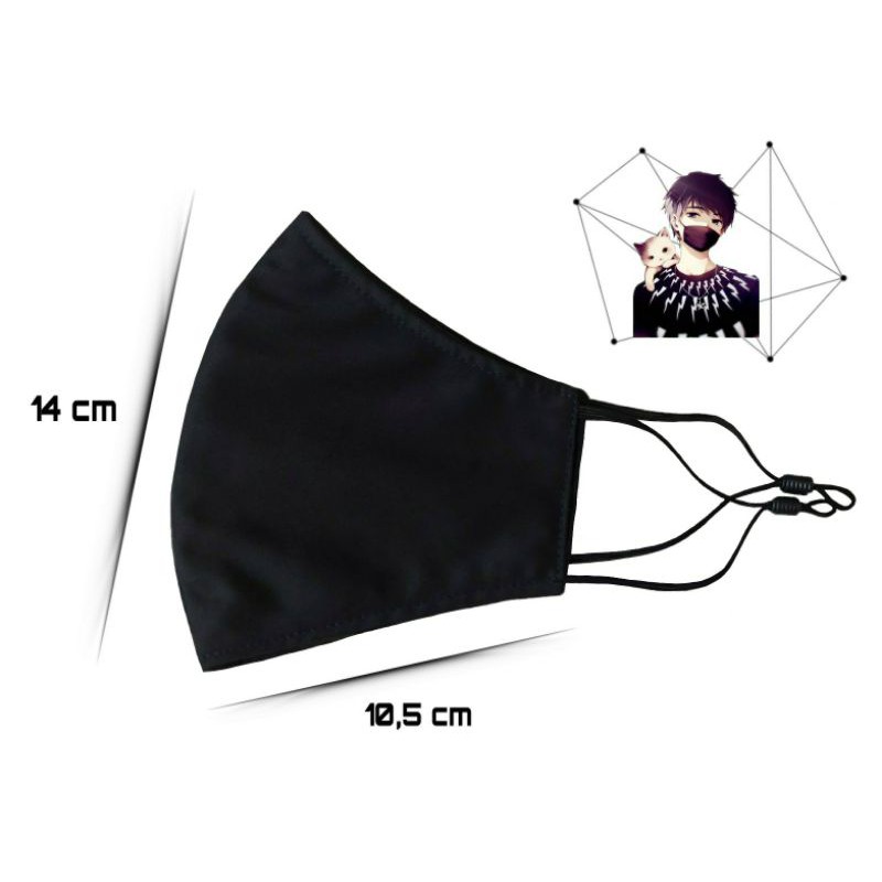 Masker Cowok Eiko | BLACK • Masker Kain Katun 3 Ply Keren • Masker Earloop SNI Nonmedis