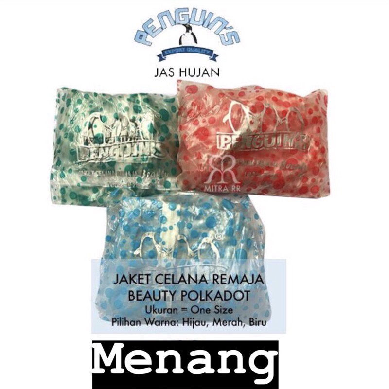 Jas Hujan Setelan Remaja Penguin Beauty / JAS HUJAN PENGUINS SETELAN JAKET CELANA ANAK-REMAJA (MURAH)