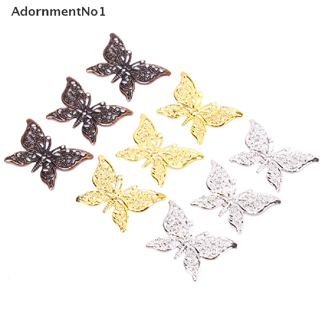 (AdornmentNo1) 50pcs / Set Konektor Butterfly Filigree Bahan Metal Gaya Vintage Untuk Membuat Perhiasan DIY