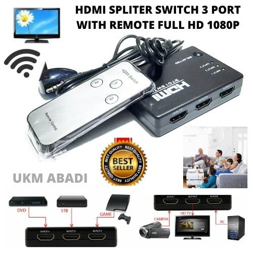 HDMI 1.4 Spliter Switch 3 Port Input With Remote Full HD 1080P 111158