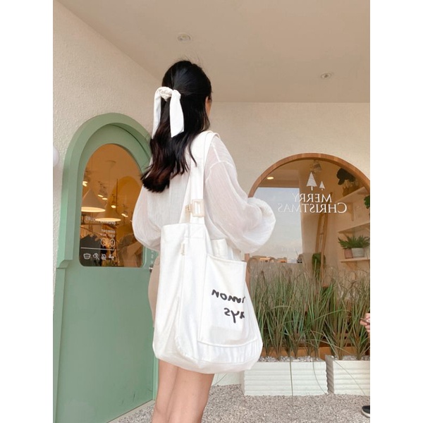 common days Totebag / Totebag Wanita / Tote Bag Aesthetic / Tote Bag Resleting / Hitam / Broken White / Korea / Vintage / Kuliah / Tebal / Premium