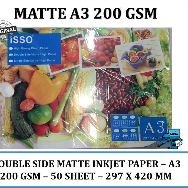 

☃ Kertas Foto ISSO Double Side Matte Inkjet Paper A3 200GSM - 50 Sheet ✵