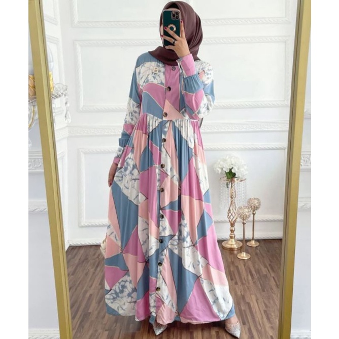 New Arrival Pakaian Wanita Gamis Midi Dress Motif Klasik Terbaru